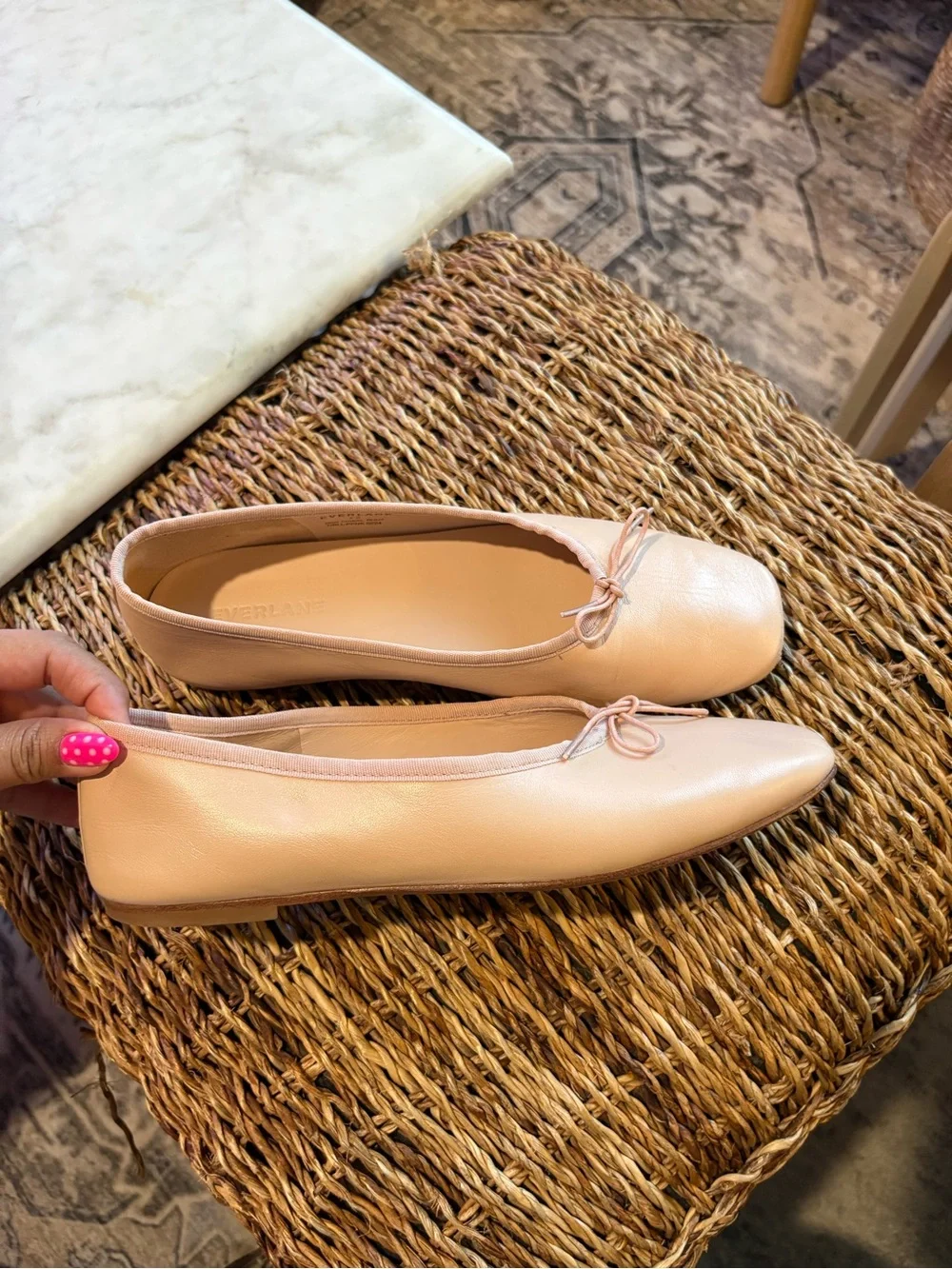 Everlane Pale Pink The Day Ballet Flats  Nappa Leather Square Toe 7.5 Blush